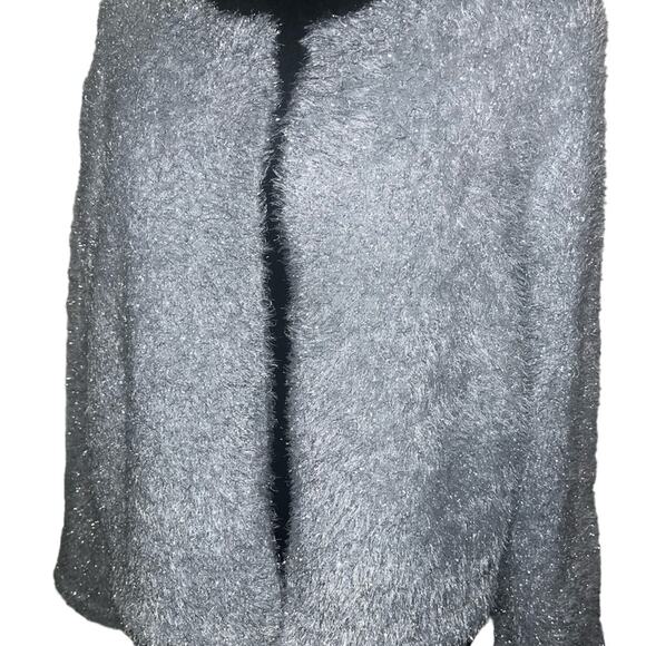 TOMMY HILFIGER FURY TINSEL METALLIC GRAY OPEN CARDIGAN SWEATER SIZE XL - Picture 2 of 10